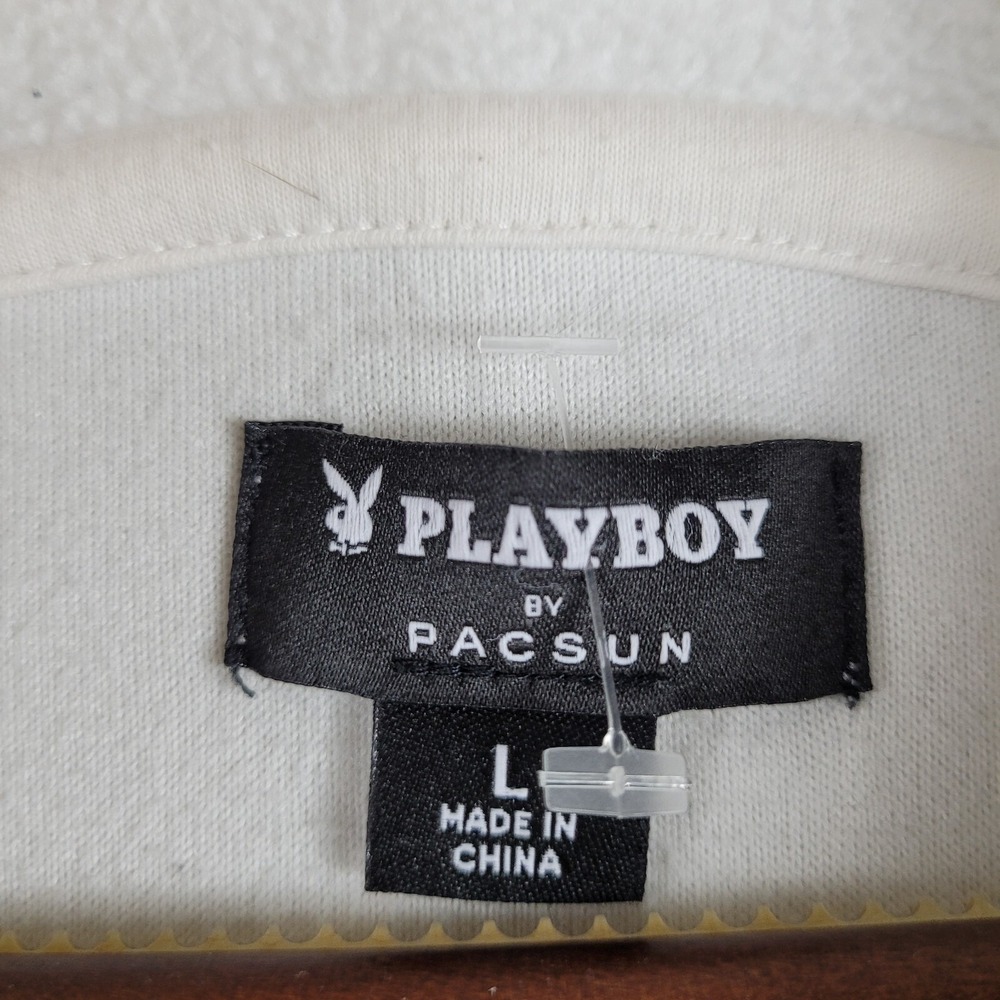 Playboy By Pacsun Fleece Sweater Women's Large Crop 1/4 Zip Pullover Ivory Blue - Picture 3 of 10